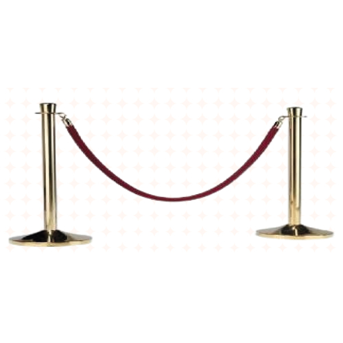 Ensemble de deux poteaux dorés accompagnés d'une corde en velours rouge