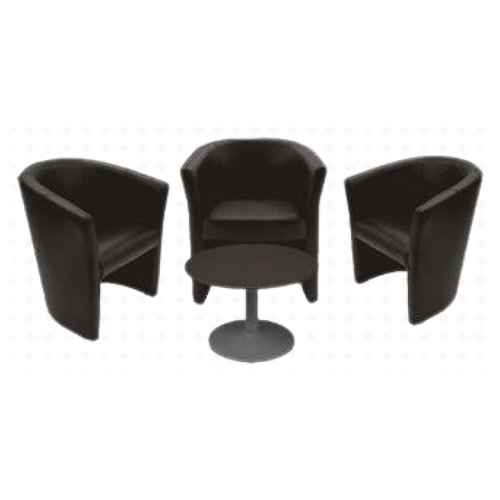 Trois fauteuils accompagnés d'une table basse