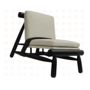 Fauteuil lounge "Dinga" en tissu écru et bois noir
