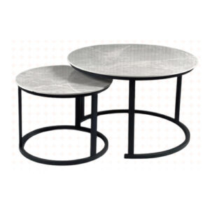 Double table gigogne ronde (effet béton/métal)