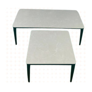 Tables basses rectangulaire et carrée (effet marbre blanc / pieds métal noir)