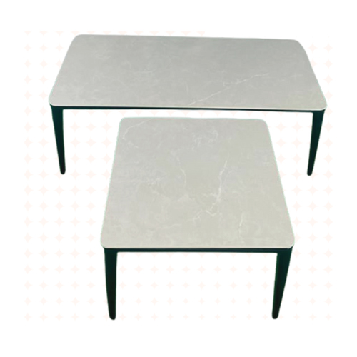 Tables basses rectangulaire et carrée (effet marbre blanc / pieds métal noir)